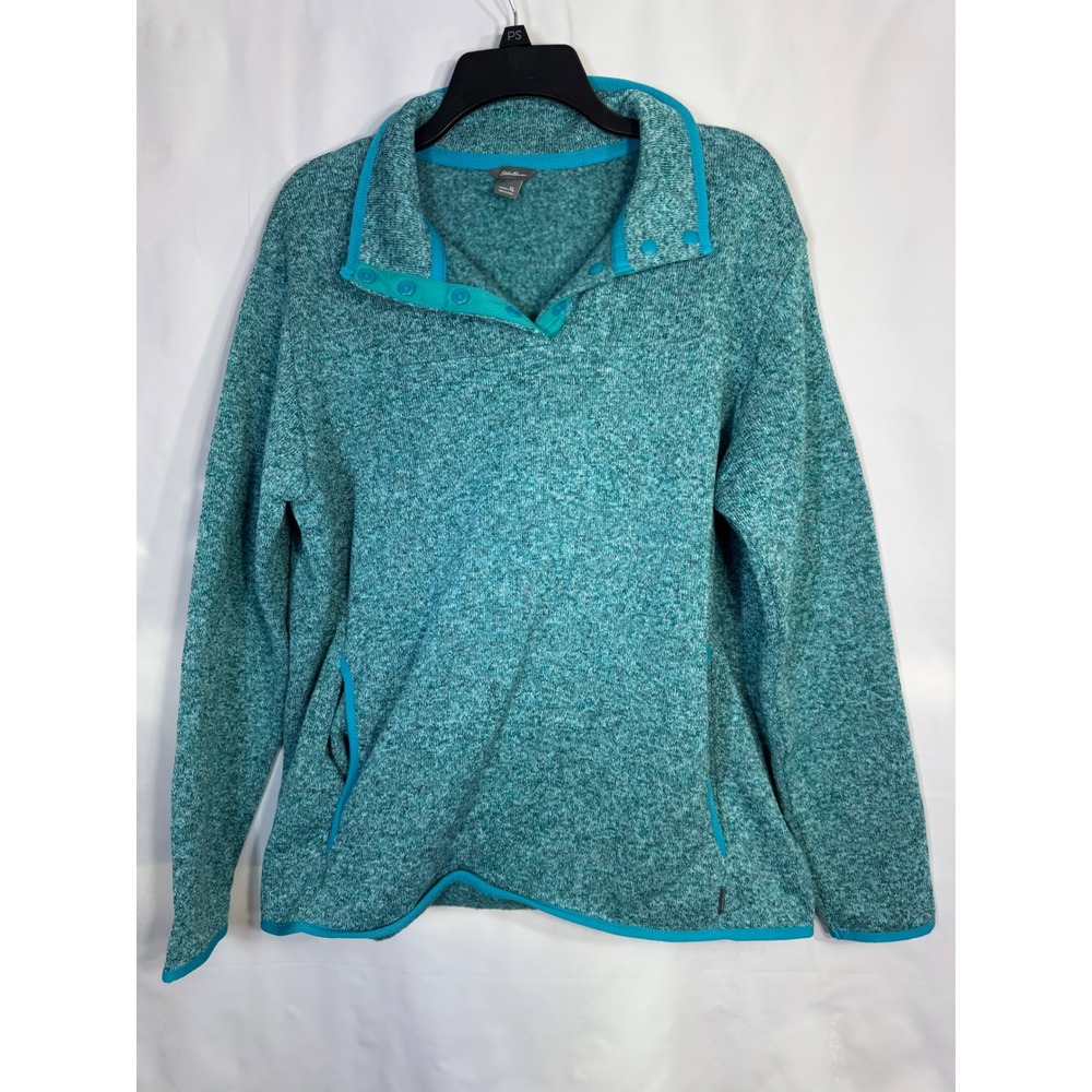Eddie Bauer Teal Marl Sweater Fleece Snap Mock Neck Pullover Top